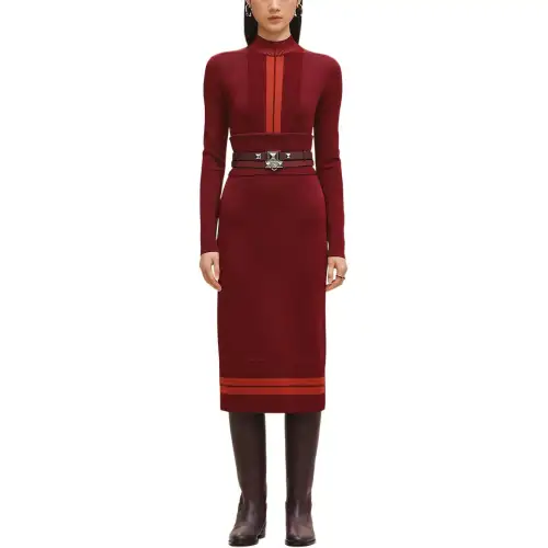 HERMES Slip Dresses Women's Carmine Moderate Mid Length