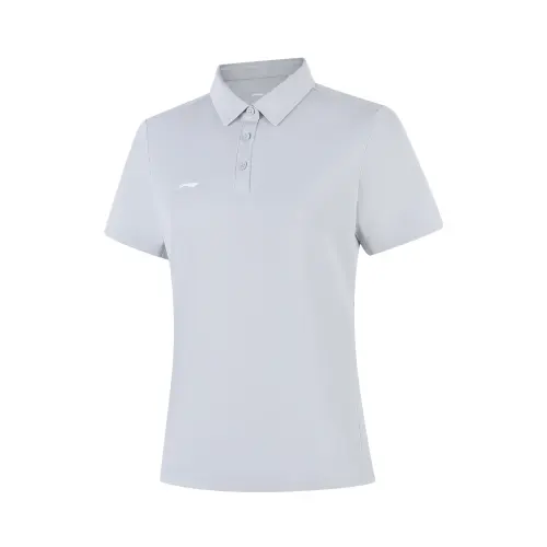 Li Ning Polo Shirts Women's Calm Gray Polo Collar Moderate Straight Fit