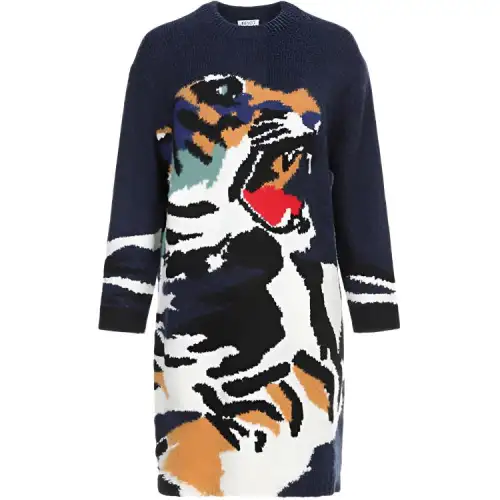 KENZO Long Sleeved Dress Women's Marine Blue