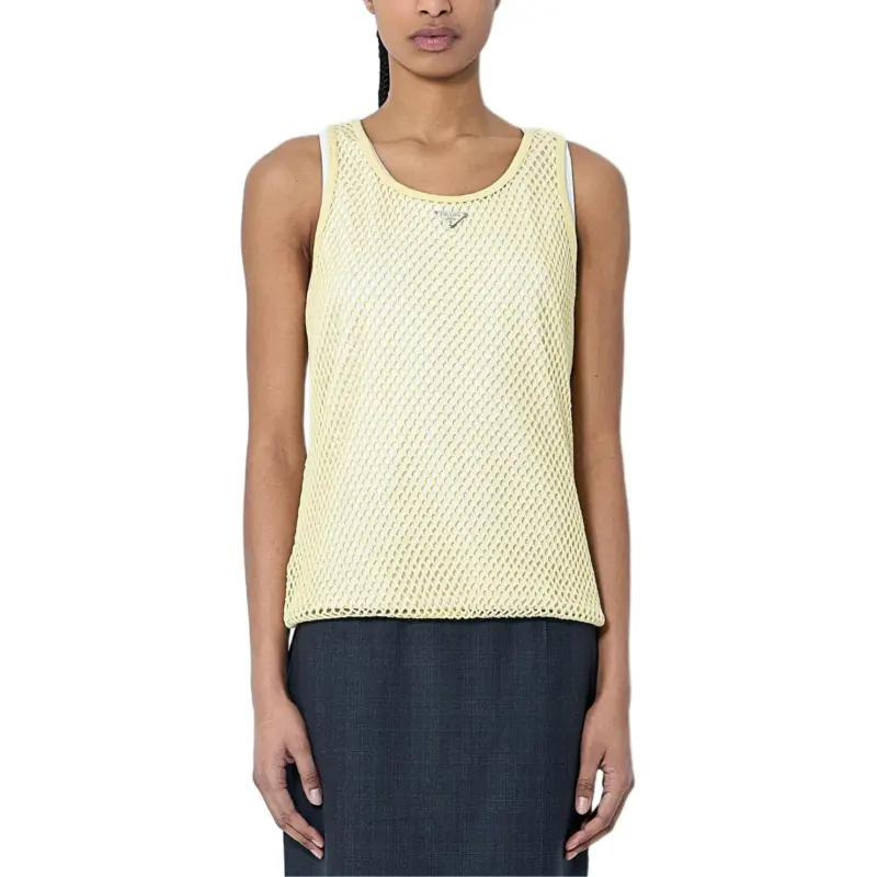 Prada Triangle-Logo Open-Knit Tank Top