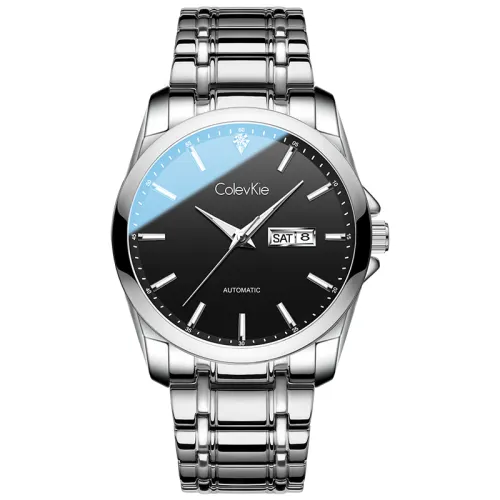 Fashionable swiss watch, men's watch, high quality waterproof calendar, mechanical mechanism, watch strap, black dial, steel belt with butterfly, light luxury style