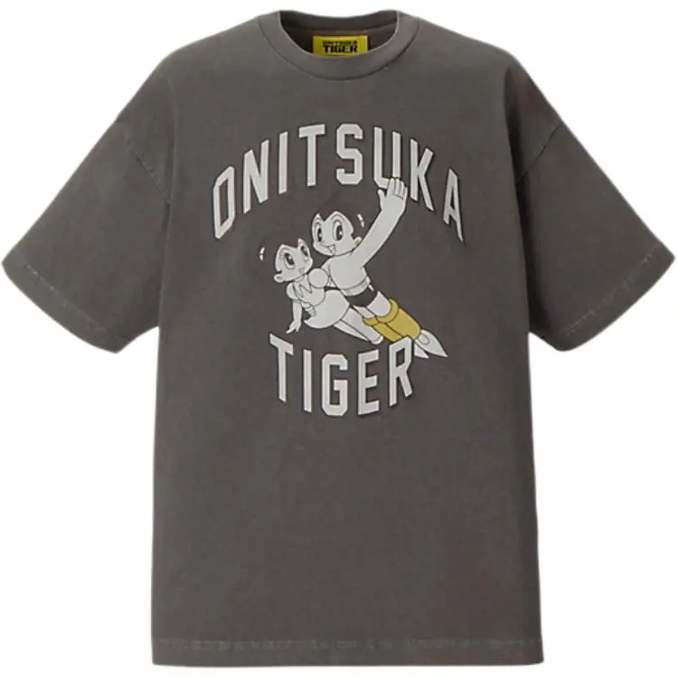 Onitsuka Tiger T-Shirts Unisex Heather Gray Crew Neck Moderate Straight Fit