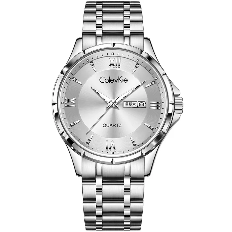 ColevKie Love Of A Lifetime Supported Engraving Quartz Movement Steel Strap Watch Men's Watches White Dial