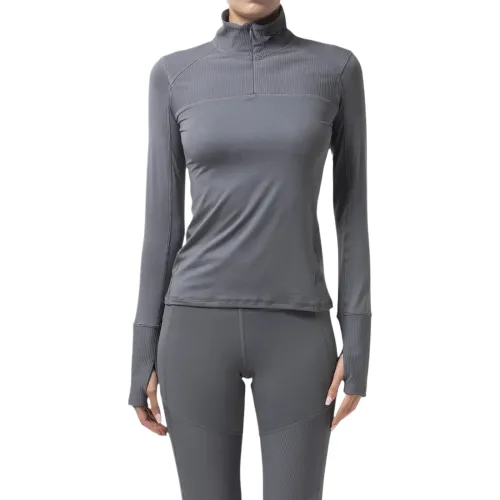 Reebok T Shirts Women's Cool Gray Stand Collar Moderate Straight Fit