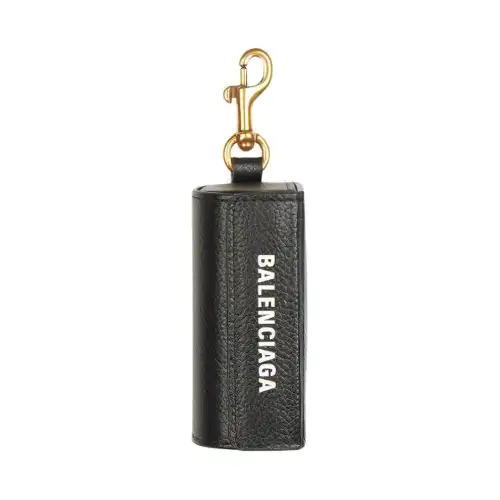 Balenciaga Logo Grain Cow Leather Lipstick Bag Necklace Pouch Women's Black