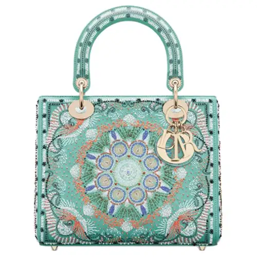 DIOR Lady Dior Calfskin Handbag Shoulder Bag Handbag Medium Women's Turquoise