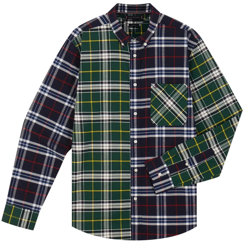 Tommy Hilfiger Shirts Men's Navy Blue Green Plaid Pattern 0MS Lapel Moderate Other