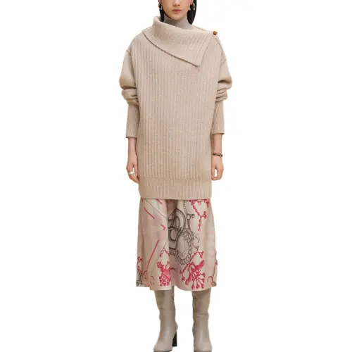 HERMES Sweaters Women's Beige Turtleneck Moderate Other