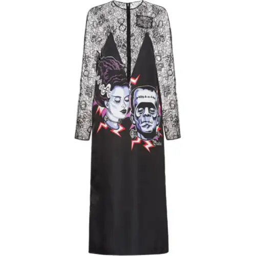 PRADA Long Sleeved Dresses Women's Black Crew Neck Moderate