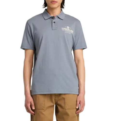 Timberland Polo Shirts Men's Light Blue Polo Collar Moderate Straight Fit