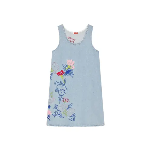 KENZO Floral Patterned Crewneck Denim Dress