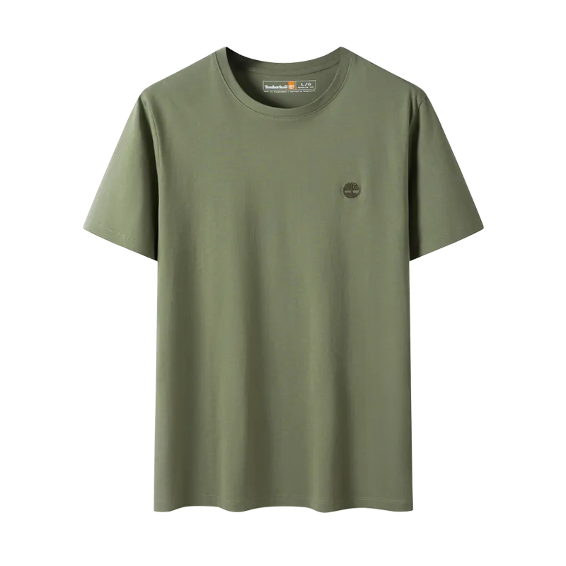 Timberland T-Shirts Men's Khaki Green Crew Neck Moderate Straight Fit