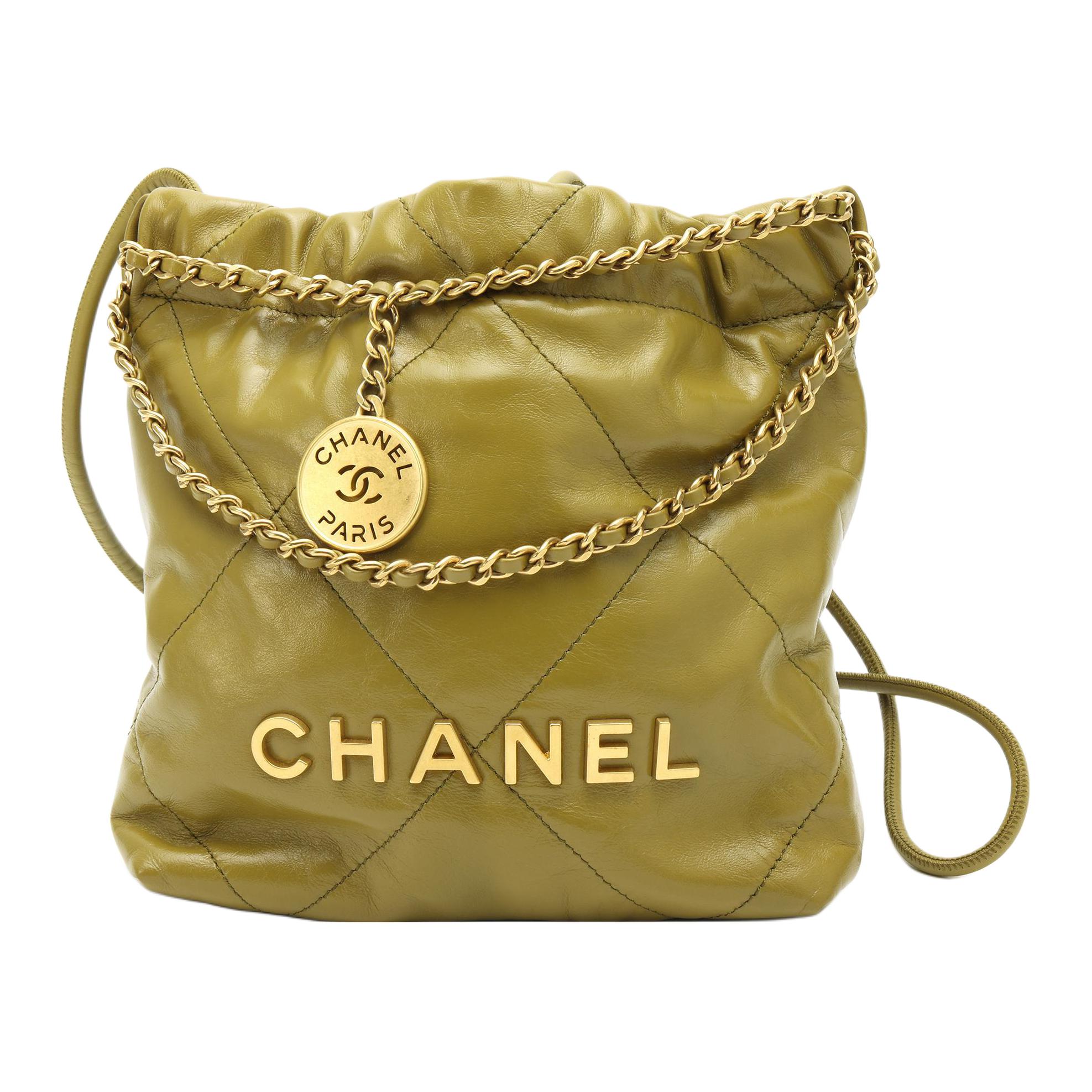 CHANEL 22Bag Bright Calfskin Bucket Bag, Shoulder Bag, Crossbody Bag Mini Women's Olive Green