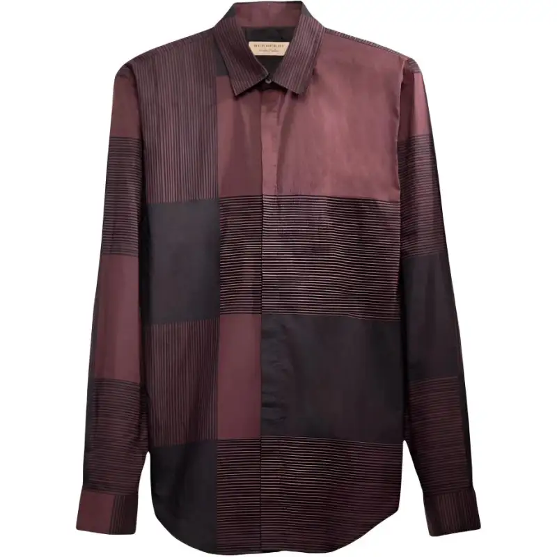 Burberry Shirts Men's Dark Red Lapel Moderate Straight Fit