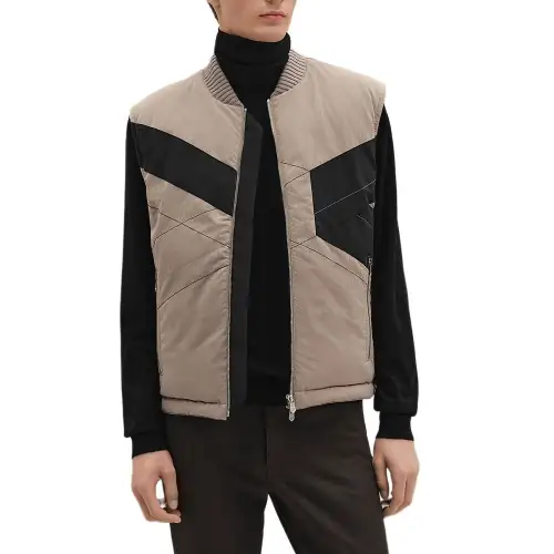HERMES Vests Men's Light Umber Stand Collar Moderate Other