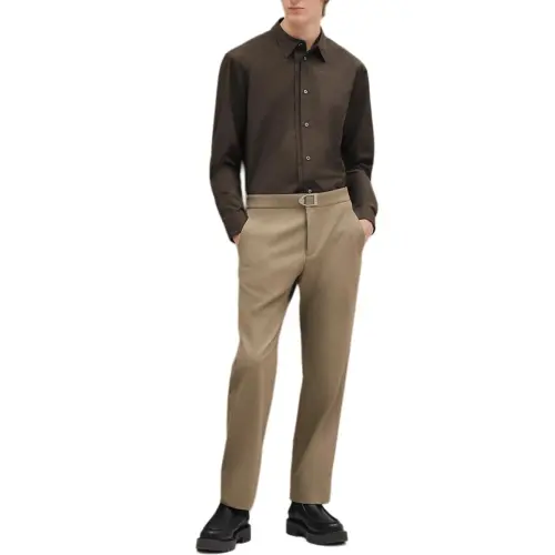 HERMES Shirts Men's Coffee Lapel Moderate