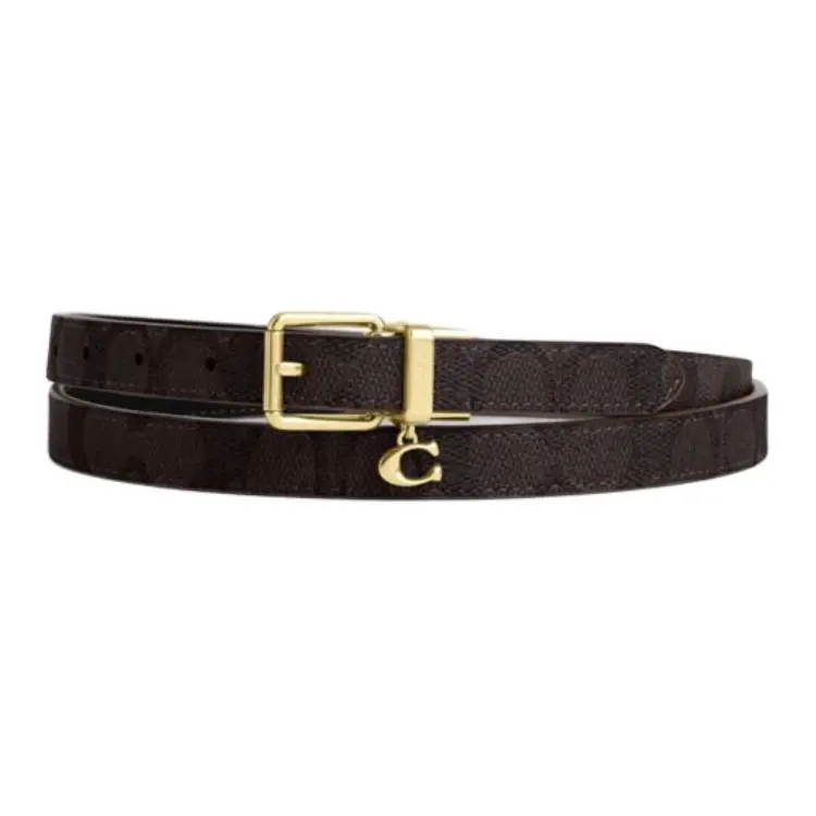 COACH PU Artificial Leather, Cow Leather Belts Women's Walnut/Black Width 1.8cm