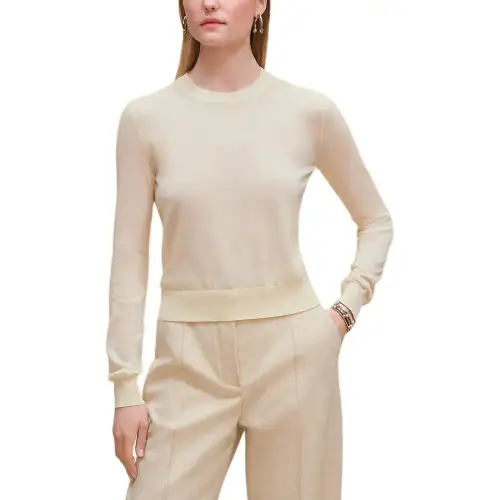 HERMES Knitwear Women's Ecru Crew Neck Moderate Base Layer