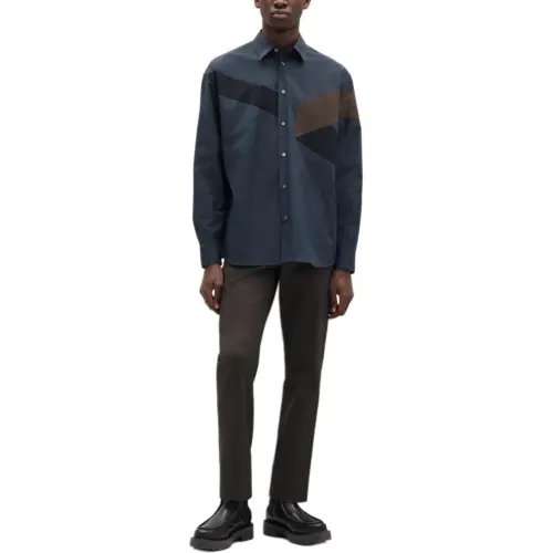 HERMES Shirts Men's Dark Blue Lapel Moderate