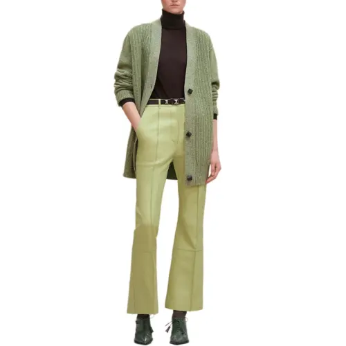 HERMES Sweaters Women's Green V Neck Thickened Cardigan