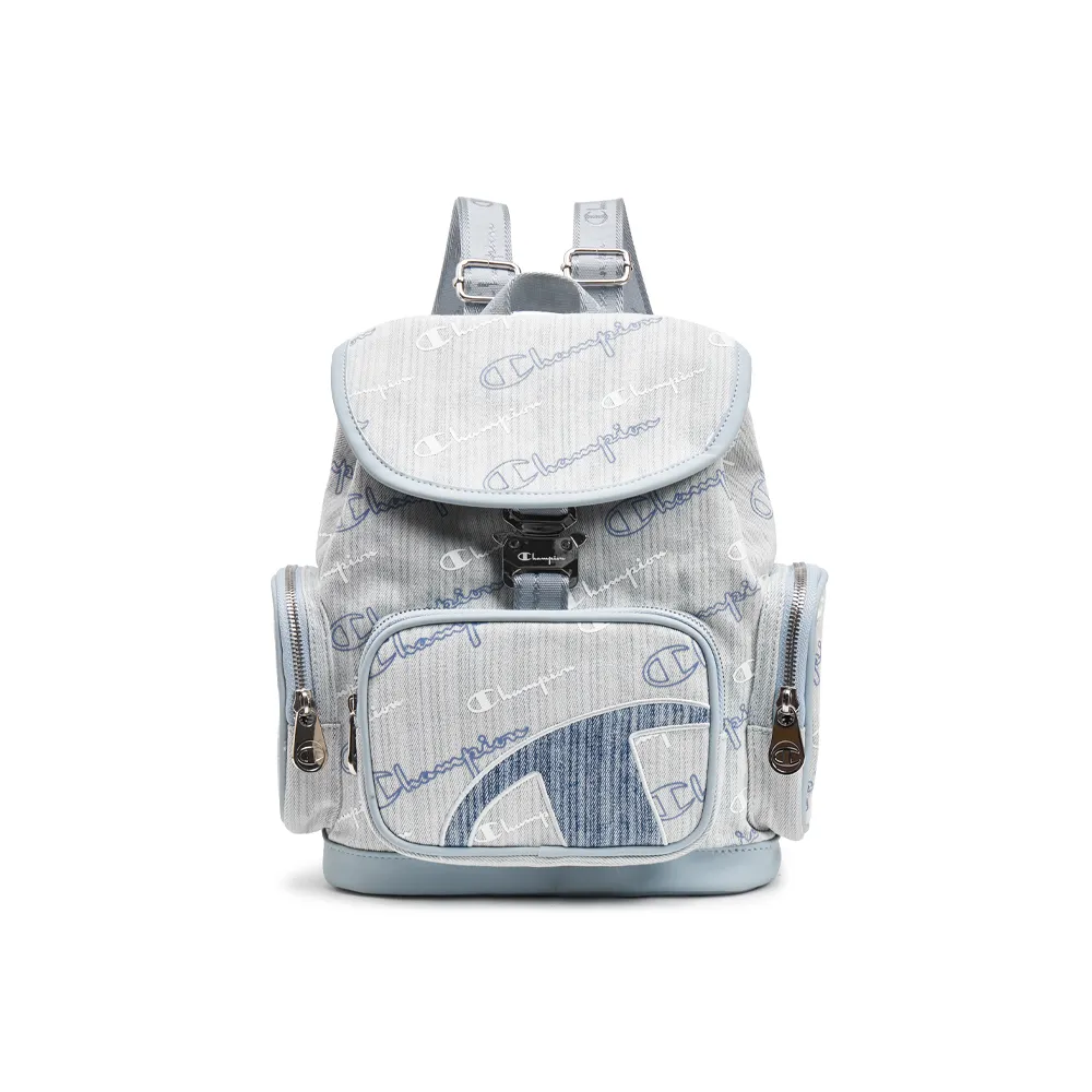 Champion Fabric, Synthetic Leather Backpack Regular Women's Light Blue/Dark Blue Denim