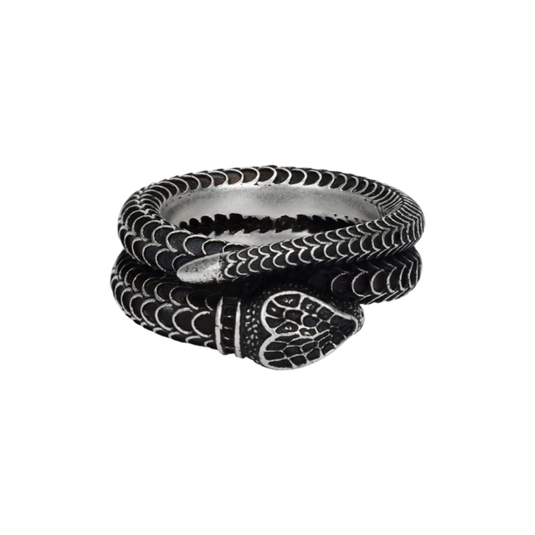 GUCCI Gucci garden garden series engraved scale snake pattern retro distressed frosted 925 silver ring men's silver