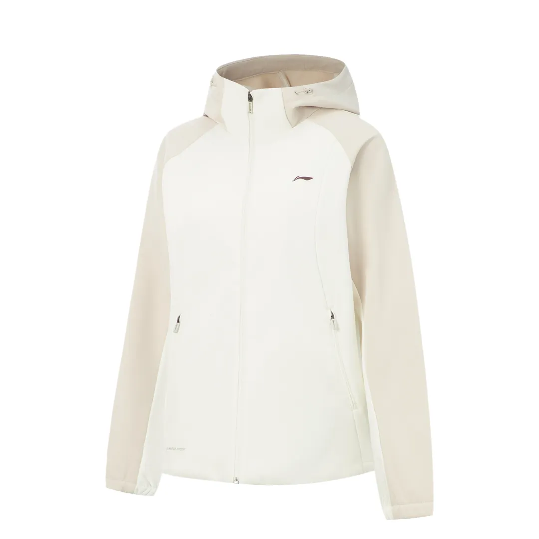 Li Ning Fitness Series Fleece Lined Thermal Hooded Loose Fit Athleisure Print Long Sleeved Trench Coat Women's