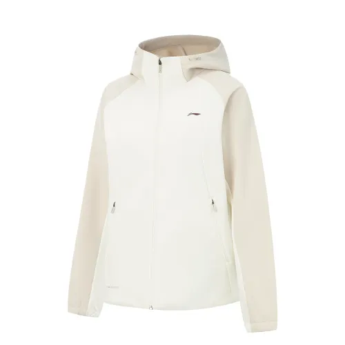 Li Ning Fitness Series Fleece Lined Thermal Hooded Loose Fit Athleisure Print Long Sleeved Trench Coat Women's