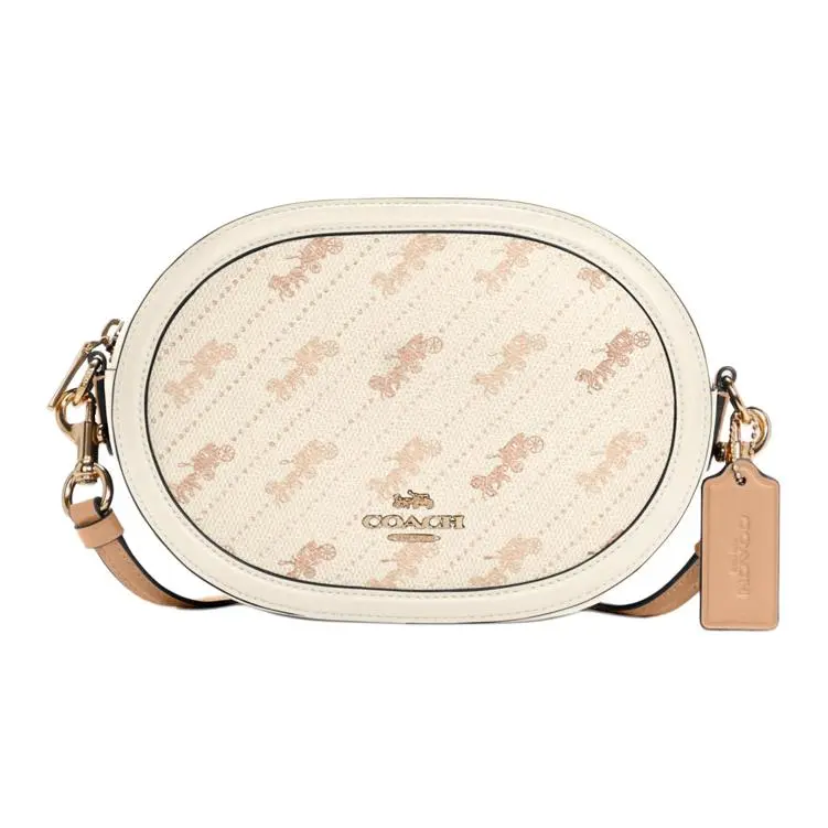 COACH Horse And Garriage Coated Canvas With Leather Crossbody Bags Small Women's Ecru