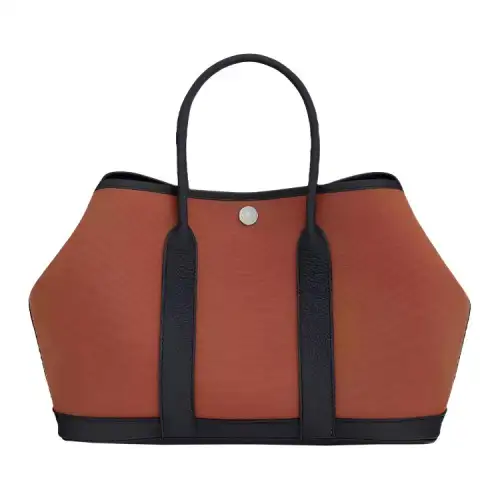 HERMES Garden Party Officier Canvas With Negonda Calfskin Handbag 30 Women's Copper Red/Black
