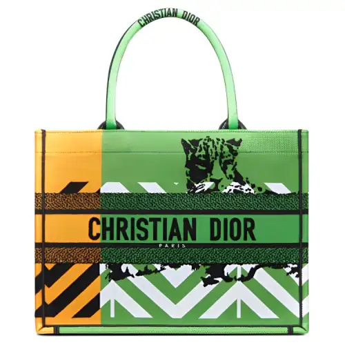 DIOR BookTote Embroidery Handbag Women's Green