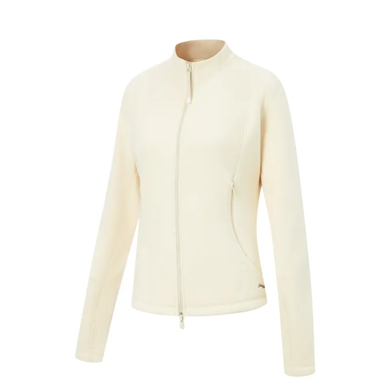 Li Ning Fitness Series Fleece Lined Thermal Slim Fit Stand Collar Athleisure Embroidery Comfortable Versatile Coat