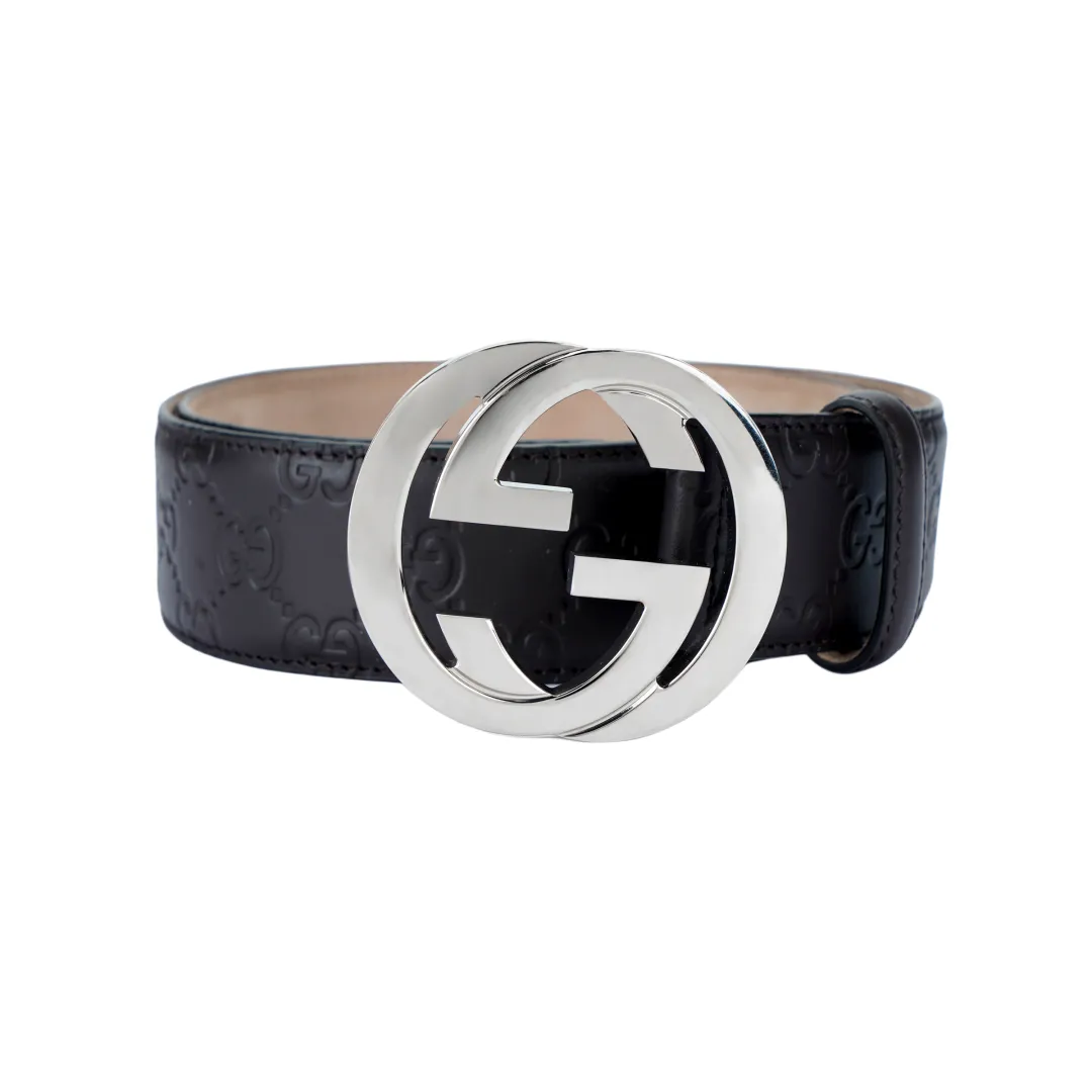 GUCCI Interlocking G Canvas Leather Belts Men's Width 4cm
