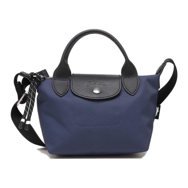 LONGCHAMP Le Pliage Energy 17 snap-button zipper closure short handle canvas with leather trim shoulder tote bag mini women's blue