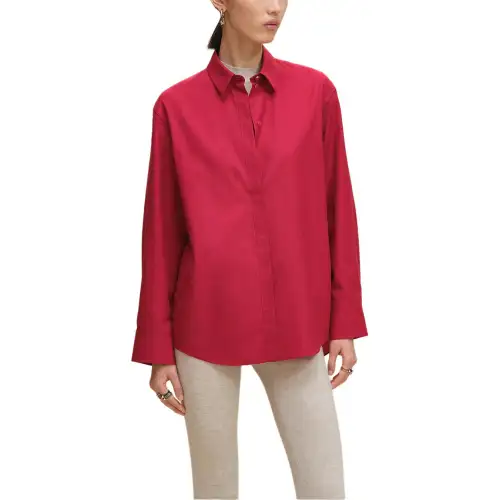 HERMES Shirts Women's Rose Raspberries Lapel Moderate