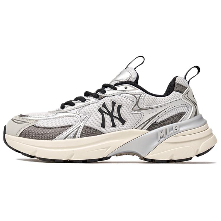 MLB New York Yankees Textile, Synthetic Leather Low top Casual Running Shoes Unisex Silver