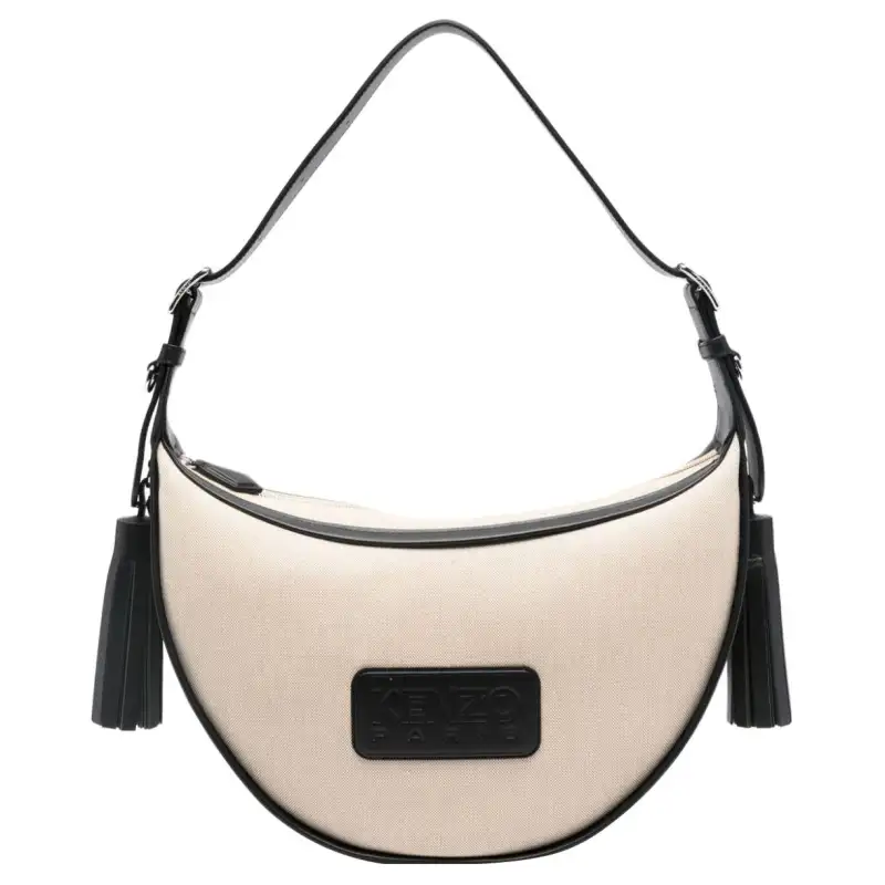 KENZO Cow Leather With Textile Crescent Bag, Crossbody Bag, Shoulder Bag Women's Light Beige & Black