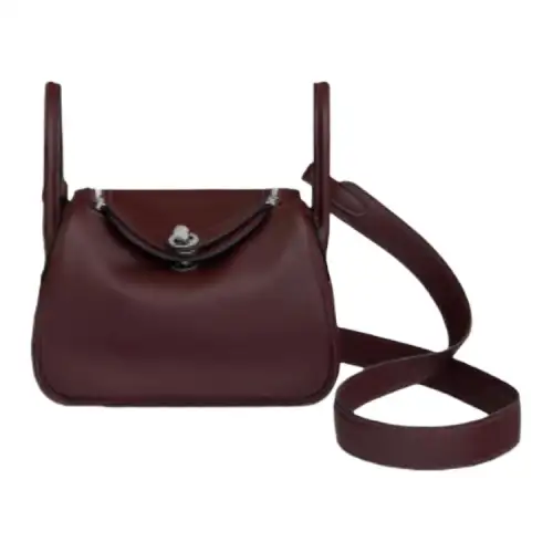 HERMES Lindy Swift Leather Handbags 19 Women's Saddle Red/Sapphire Blue