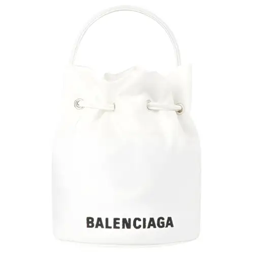 Balenciaga WHEEL Drawstring Nylon Bucket Bag, One Shoulder Handbag, Crossbody Bag Small Women's White