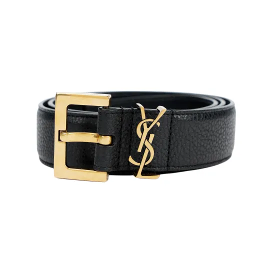 SAINT LAURENT Cassandre Belt With Square Buckle In Grained Leather