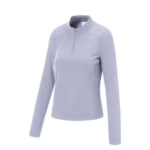 Li Ning Fitness Series Fleece Lined Thermal Stand Collar Athleisure Letter Loose Fit Long Sleeved T Shirt Women's