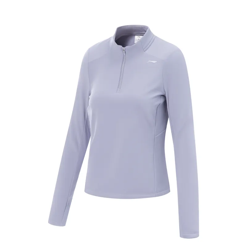 Li Ning Fitness Series Fleece Lined Thermal Stand Collar Athleisure Letter Loose Fit Long Sleeved T Shirt Women's