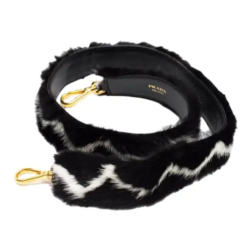 PRADA Mink Fur Shoulder Strap Bag Strap Women's Black White