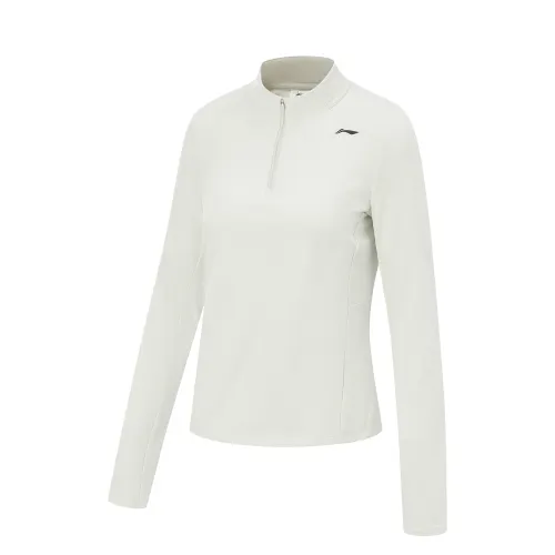 Li Ning Fitness Series Fleece Lined Thermal Stand Collar Athleisure Letter Pullover Long Sleeved T Shirt Women's