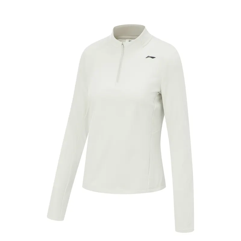 Li Ning Fitness Series Fleece Lined Thermal Stand Collar Athleisure Letter Pullover Long Sleeved T Shirt Women's