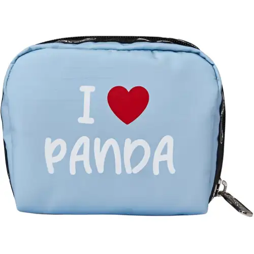 Skechers LeSportsac LePoesi Collaboration Zip Closure Fabric Makeup Bag Travel Organizers Medium Size Unisex Blue Panda