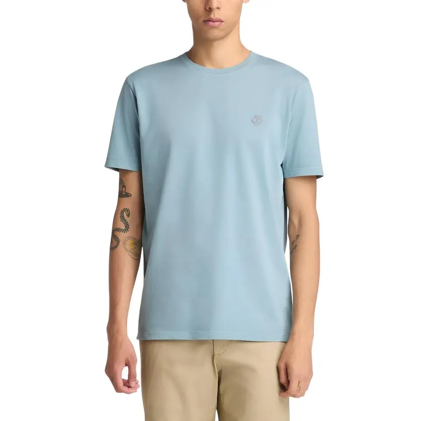 Timberland T-Shirts Men's Light Blue Crew Neck Moderate