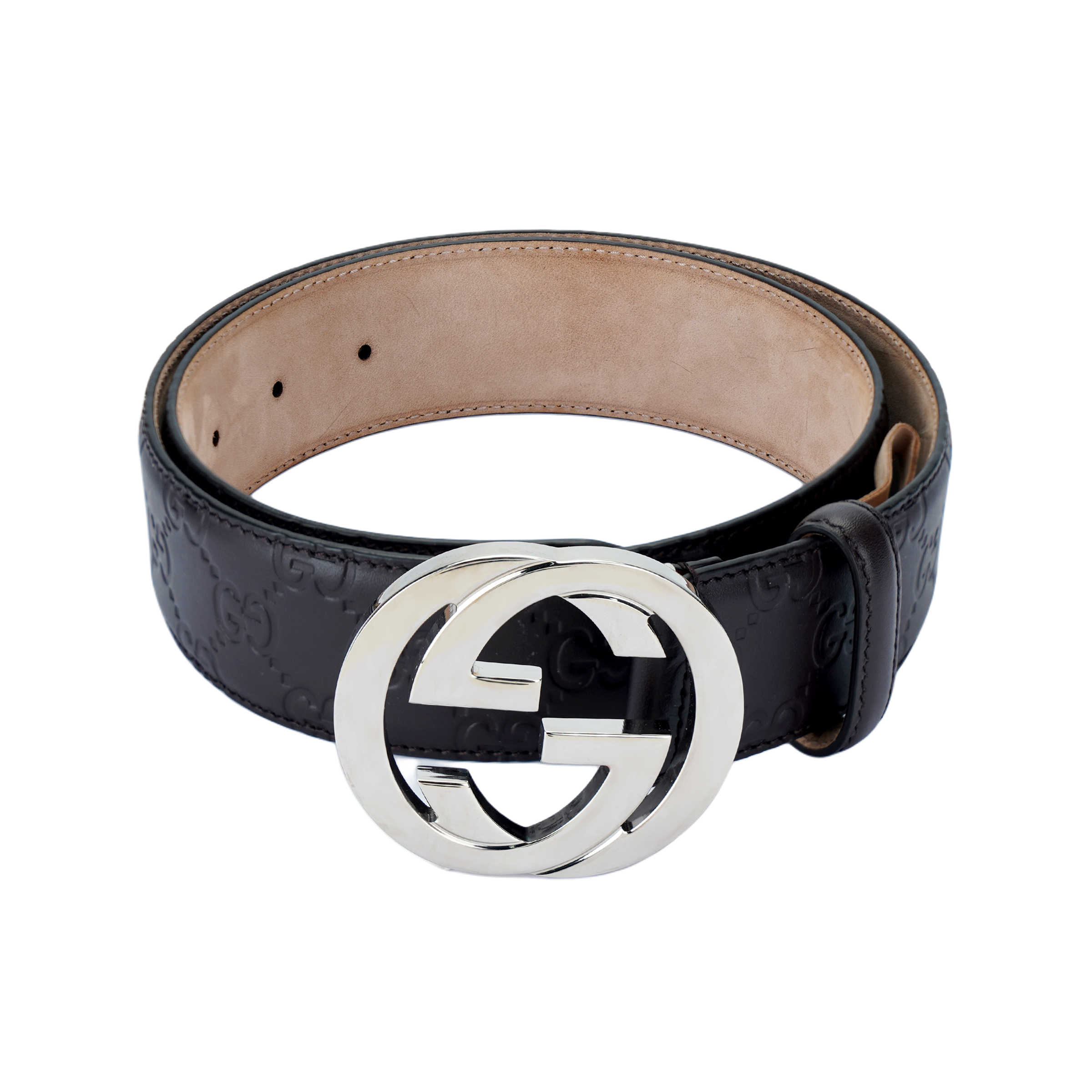 Мужской ремень Gucci Interlocking G 4cm (черно-серый) — фото 3