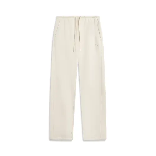 Li Ning Sports Life Collection Fleece Lined Thickened Letter Brand Logo Mid Rise Loose Fit Lace Up Knitted Sweatpants