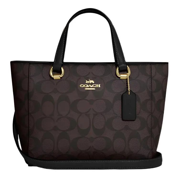 COACH Alice Iconic Coated Canvas With Smooth Leather Shoulder Bag, Crossbody Bag, Handbag Small Women's Brown & Black